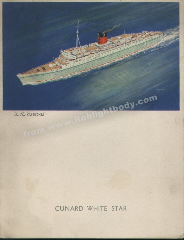 RMS Caronia Menu, Sunday December 29th 1957