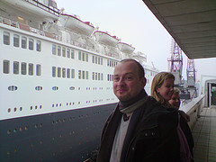On the outdoor viewing area getting  my best ever view of the huge QE2.