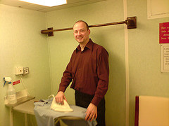 Ironing my shirt in QE2's Laundry